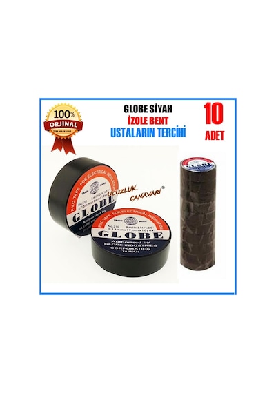Globe İzole Bant Siyah 10 Adet
