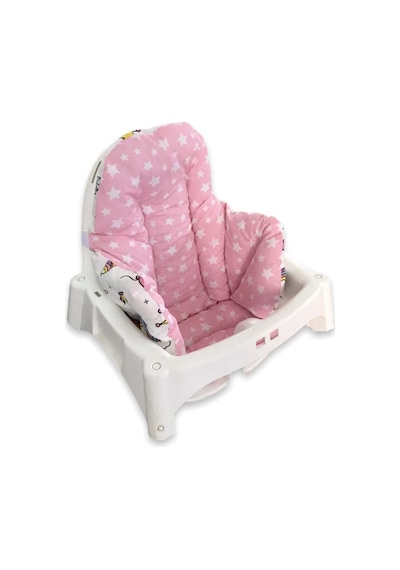 Bebek Özel%100 Pamuklu Mama Sandalyesi Minderi, Unicorn Yıldızlı, Pembe Beyaz, Çift Taraflı