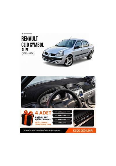 Renault Clio Symbol Alize 2002-2008 Uyumlu Torpido Örtüsü, Torpido Kılıfı - Siyah