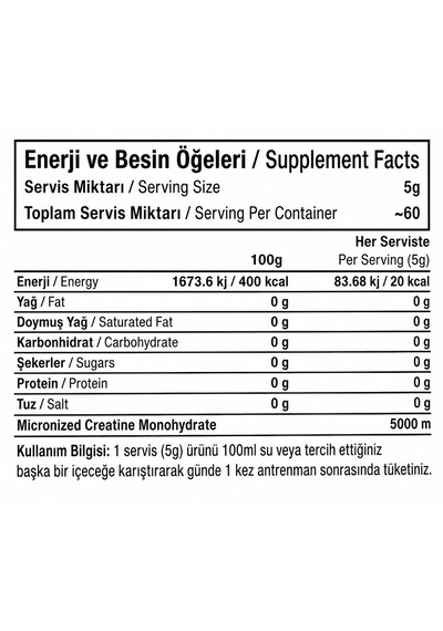 Creatos Kreatin Monohidrat 300gr 60 Servis Aromasız