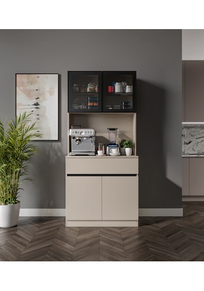 Viona Kum Beji Mini Komple Mdf Led Aydınlatmalı Kahve Köşesi Bej