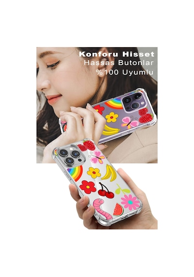 Prinrify Oppo A72 Uyumlu Water Color 5 Baskılı Şeffaf Köşe Korumalı Antişok Kılıf