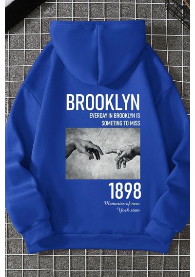 Uyguntarz Unisex Oversize 1898 Brooklyn Baskılı Sweatshirt Mavi