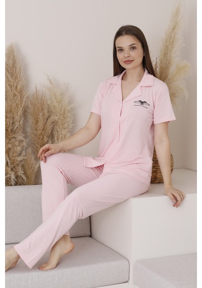 Wordex Mirano 2950 Polyviscon Kumaş Kısa Kollu Düğmeli Kadın Pijama Takımı Soft Pembe Wordex Mirano 2950 Polyviscon Kumaş Kısa Kollu Düğmeli Kadın Pijama Takımı Soft Pembe