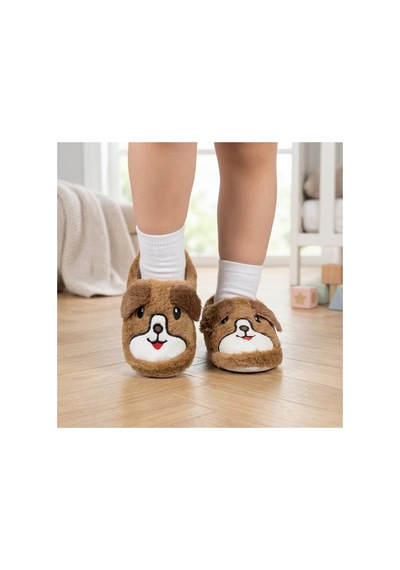 Modafocus Çocuk Köpekli Peluş Panduf - Kahve Kahve