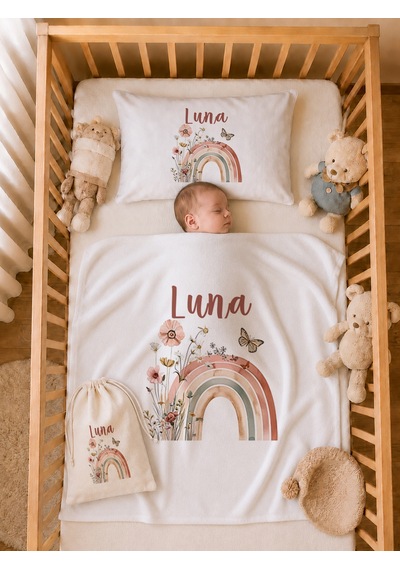 Pia Baby İsme Özel %100 Pamuk Kız Bebek Yastık Battaniyeli Tulum Set Kese Hediyeli 1080tybkyx Krem