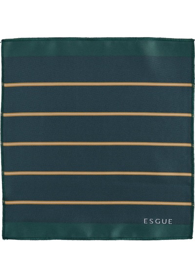 Esgue Hand Made 8 Cm Çizgili Desen Yeşil Sarı Renk Mendilli Kravat Lacivert - Gri