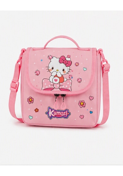 Hello Kitty Baskılı Özel Tasarım Ortopedik Su Geçirmez Cüzdanlı Okul Çantası Termal Beslenme Ve Kalemlik Seti Pembe