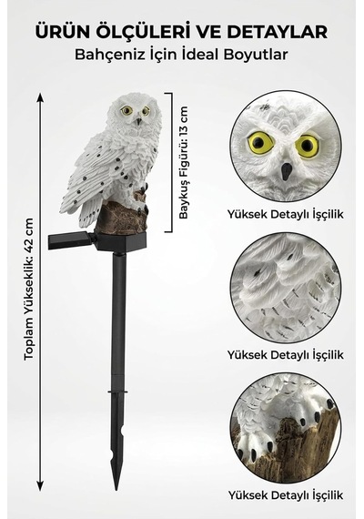 Solar Işıklı Baykuş Bahçe Lambası Güneş Enerjili Led Bahçe Aydınlatma Suya Dayanıklı 42 Cm Diğer