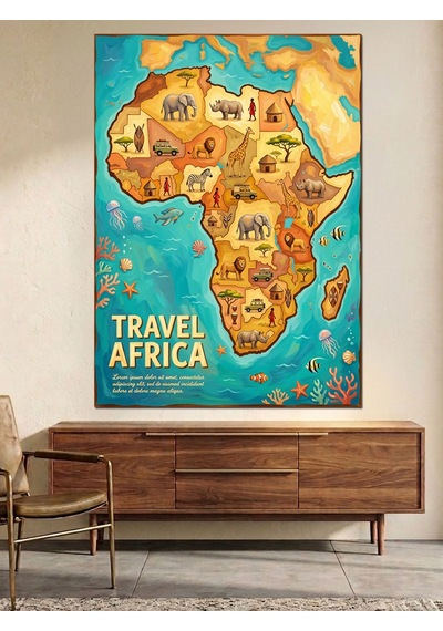Afrika Haritası Seyahat Poster Tablosu Dekoratif Kanvas - Mdf Ahşap Tablo Çok Renkli