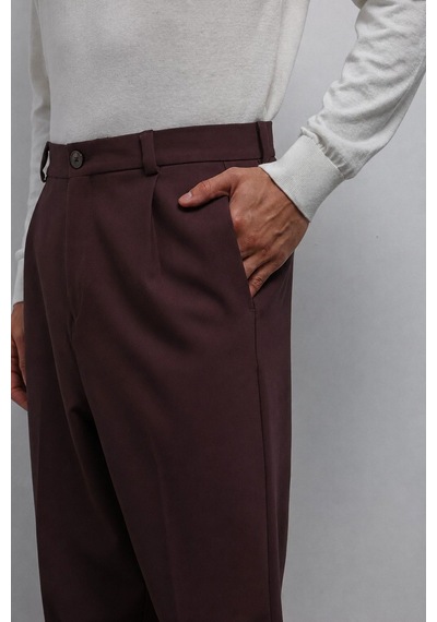 Antioch Relax Fit Baggy Pilili Erkek Pantolon Bordo