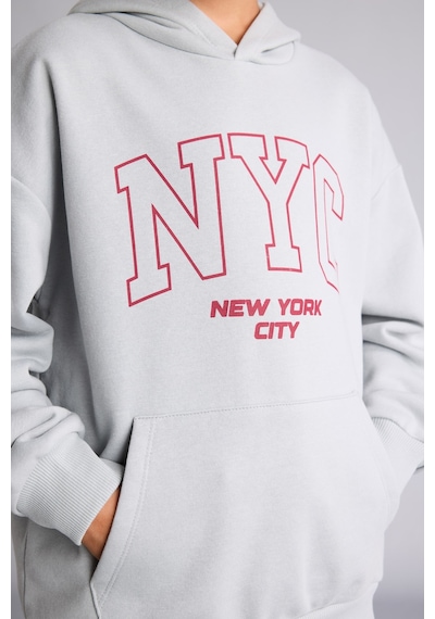 Defacto Overshirt Fit Kapüşonlu Kanguru Cepli Baskılı Sweatshirt Erkek Çocuk I6078a826wngr91 Gri-gr91