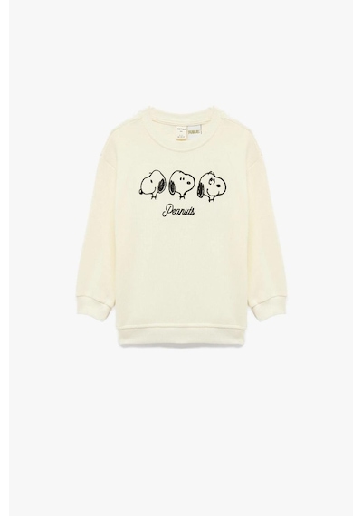 Koton Erkek Bebek Lisanslı Snoopy Baskılı Uzun Kollu Pamuklu Sweatshirt Ekru