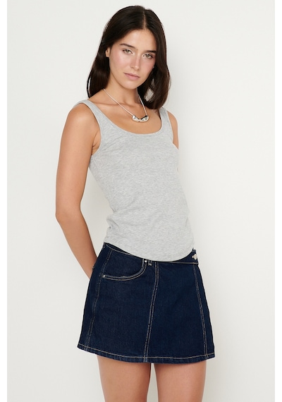 AC&Co / Altınyıldız Classics Kadın Grı Melanj Pamuklu Kaşkorse Yumuşak Dokulu Slim Fit Dar Kesim Bisiklet Yaka Esnek Body Gri Melanj