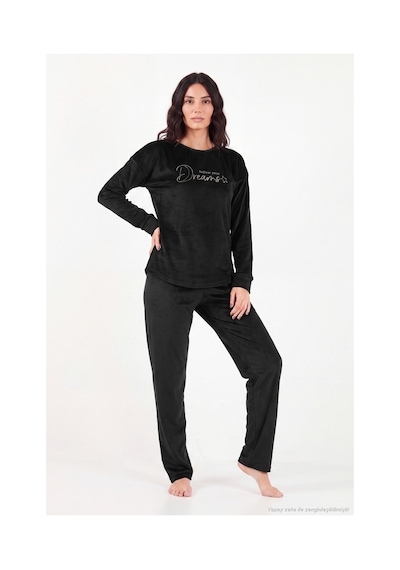 Lela Bisiklet Yaka Yumuşak Dokulu Parlak Kadife Pijama Takımı Kadın Pijama Takımı 6094209 Siyah