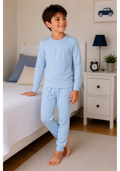 Zuzunga Soft Mavi %100 Pamuk Basic Erkek Çocuk Pijama Takımı