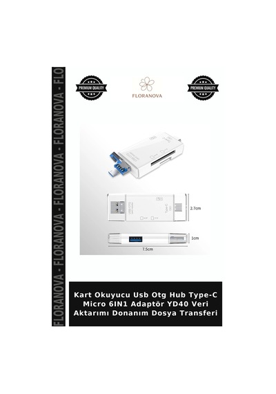 Kart Okuyucu Usb Otg Hub Type-c Micro 6ın1 Adaptör Yd40 Veri Aktarımı Donanım Dosya Transferi