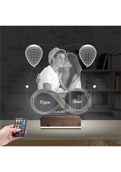 Luvivia Kalp Balon Sevgiliye Hediye Fotoğraflı 3d Lamba - Masa Gece Lambası V1 Şeffaf