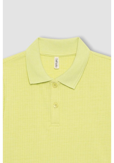 DeFacto Kız Çocuk Slim Fit Dar Kesim Polo Yaka Basic Düz Fitilli Kaşkorse Kısa Kollu Tişört Z7794A624SMGN664