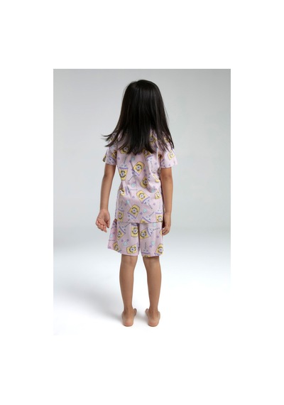 Toontoy Kız Çocuk Komple Baskılı Düğmeli Şortlu Pijama Takım Pembe