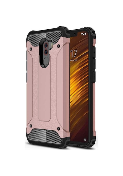 Noktaks - Pocophone F1 Uyumlu - Kılıf Çift Katman Zırh Tank Crash Military Kapak - Rose Gold Rose Gold