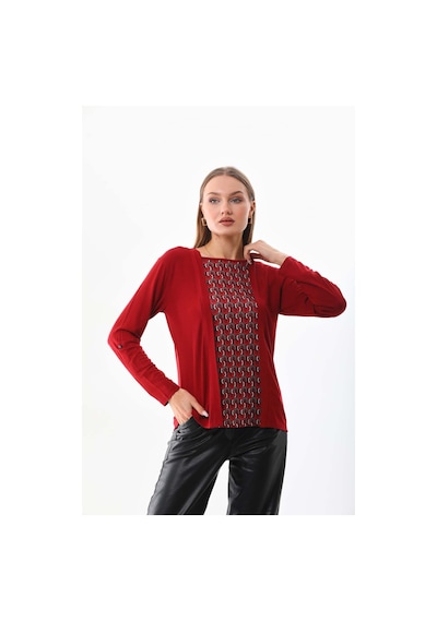 Sistas Kadın Desenli Uzun Kol Bluz 23525 Bordo
