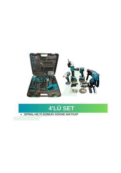 Hsgl HKT 900 Akülü Şarjlı Set Somun Sıkma + Spiral + Hilti + Matkap 4 Adet Akülü El Aleti Seti