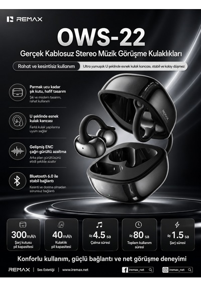 Remax OWS-22 Açık Kulak Bluetooth 6.0 Klipsli Kulak İçi Kulaklık