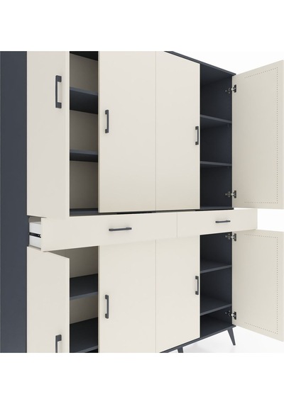 Hyperion Gardrop 10 Raflı 2 Çekmeceli 8 Kapaklı 176x44x221 Antrasit-aytaşı Beyaz Hyperion Gardrop 10 Raflı 2 Çekmeceli 8 Kapaklı 176x44x221 Antrasit-aytaşı Beyaz