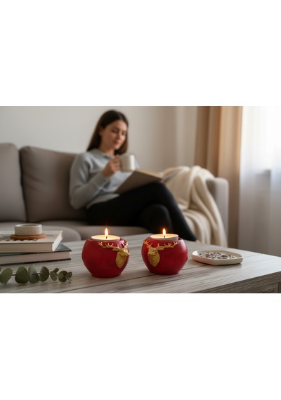 2 Li Yılbaşı Geyik Mumluk 2 Li Set