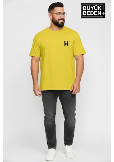 Superlife Erkek Büyük Beden M Baskılı 3xl-6xl Bisiklet Yaka Tshırt Spr26bts510-13 Sarı