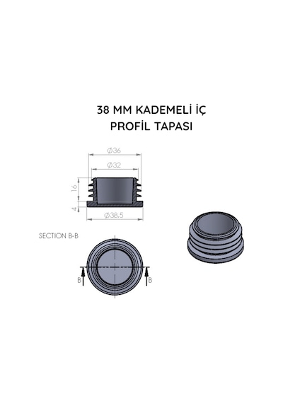 Cateksss 38 Mm Boru İçin Kademeli İçe Geçme Boru Tapası, Boru Kapak, Boru Tapa Ral7035 - 20 Li Paket Gri