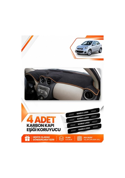 Nissan Micra March 2010-2016 Uyumlu Ön Torpido Koruma Kılıfı Örtüsü - Siyah Kahverengi