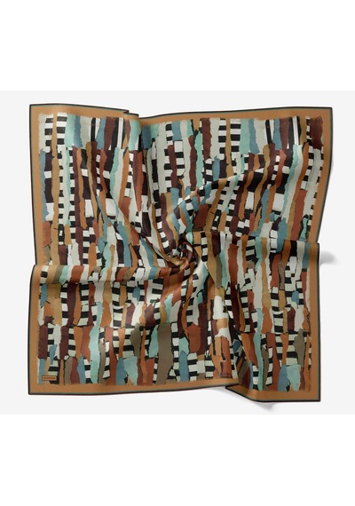 Silk Home Twill İpek Eşarp Şerit Turuncu Çok Renkli