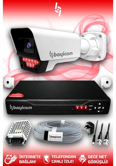 Bayicam 1 Kameralı Süper 1 Dış Kamera Set HDD'siz 5 MP 2K Net Gece Görüşlü Güvenlik Kamerası Sistemi