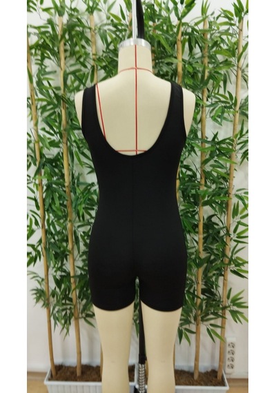 Kadın Kare Yaka Sırt Dekolte Detay Dalgıç Bodycon Mini Tulum Siyah
