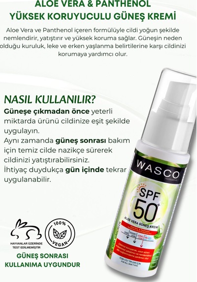 Aloe Vera Özlü Yüksek Koruyuculu 50 Spf+ Yatıştırıcı, Nemlendirici Güneş Kremi Aloe Veralı 50ml