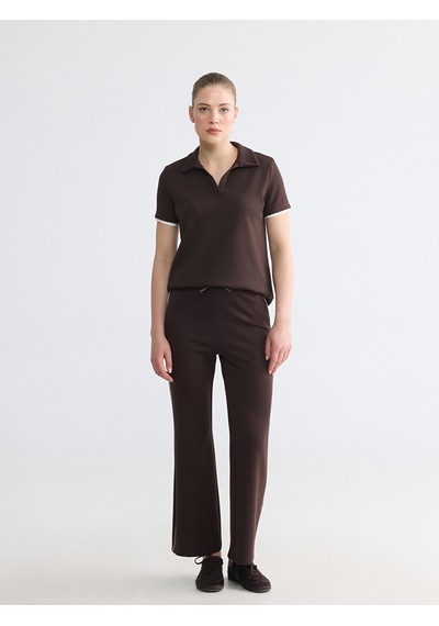 Lcw Comfort Kahverengi Polo Yaka Kadın Tişört