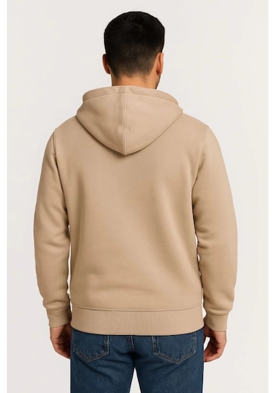 Biçomi Dört Mevsim Tam Fermuarlı Termal Konfor 3 İplik Erkek Hoodie - Bej