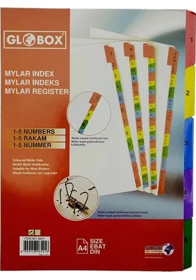 Globox 6541 Mylar Karton Ayraç A4 1-5 Rakam