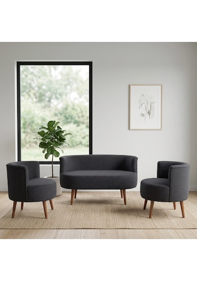 Sydney Çay Seti Koltuk Takımı Keten Kumaş 2+1+1 Ceviz Ayak Modern Salon Ofis Takımı Koyu Gri Sydney Çay Seti Koltuk Takımı Keten Kumaş 2+1+1 Ceviz Ayak Modern Salon Ofis Takımı Koyu Gri