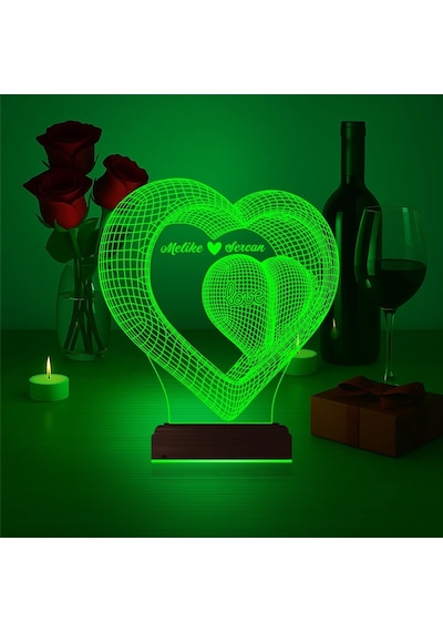 Luvivia Kalp Sevgiliye Hediye Kişiye Özel 3d Lamba - Masa Gece Lambası V27 Şeffaf
