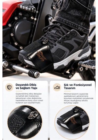 Street Biker Deri Ayakkabı Koruyucu Siyah