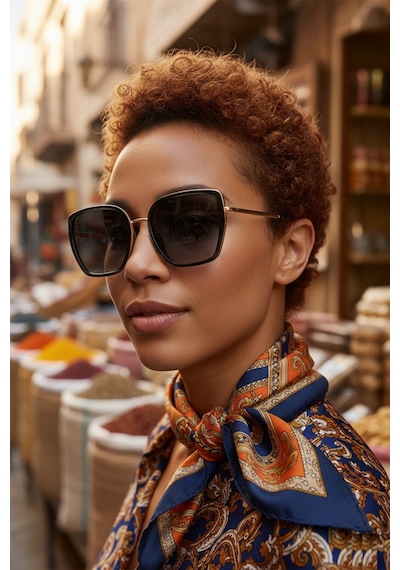 Daniel Klein Dk4339-1 Degrade Siyah Gold Kare Model Aura Cat Eye Kadın Güneş Gözlüğü Gold