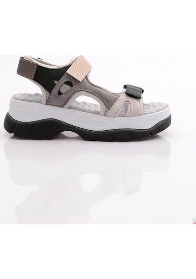 Dgn 4740-22y Kadin Kalin Taban Cirtli Sandalet 4740-2027-R12561 Buz - Siyah