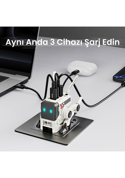 Gravastar Alpha65 Robot Figürlü 65w Hızlı Şarj Adaptörü Ve Şarj Standı, Beyaz