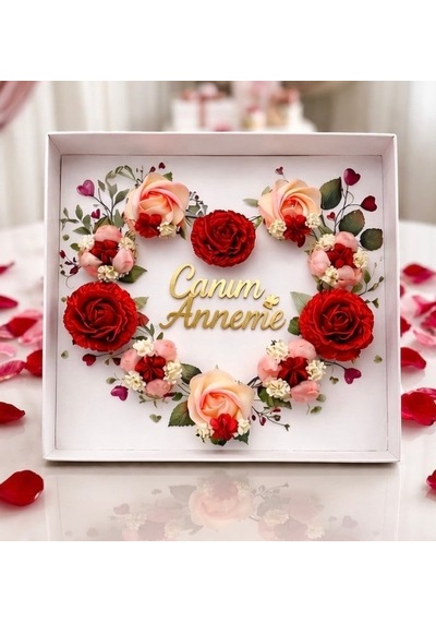 Kalp Cupcake Kutusu Asetat Pencereli 35x35x11 Ve Canım Annem'e Pleksi