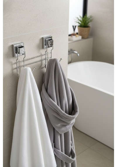 Tekno Tel Ef-252 Krom 4'lü Askı Bornozluk Yapışkanlı/vidalı Deliksiz Metal Banyo Havluluğu Krom