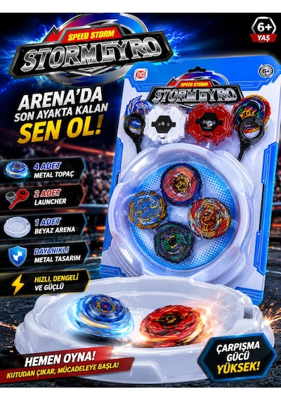Stormgyro Speed Storm 4 Lü Beyblade Arena Seti 4 Metal Topaç 2 Fırlatıcı Ve Arena