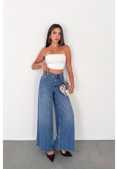 HLT Jeans Açık Mavi Kadın Extra Wide Leg Jean %100 Tencel Yüksek Bel Palazzo Kot Pantolon Angel-2052